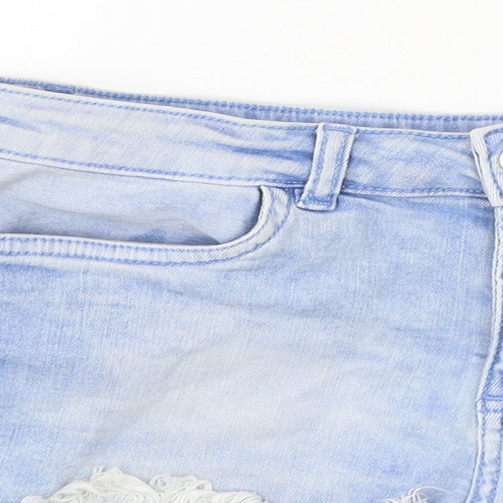 H&M Womens Blue Cotton Hot Pants Shorts Size 8 L4 in Regular Zip - Distressed