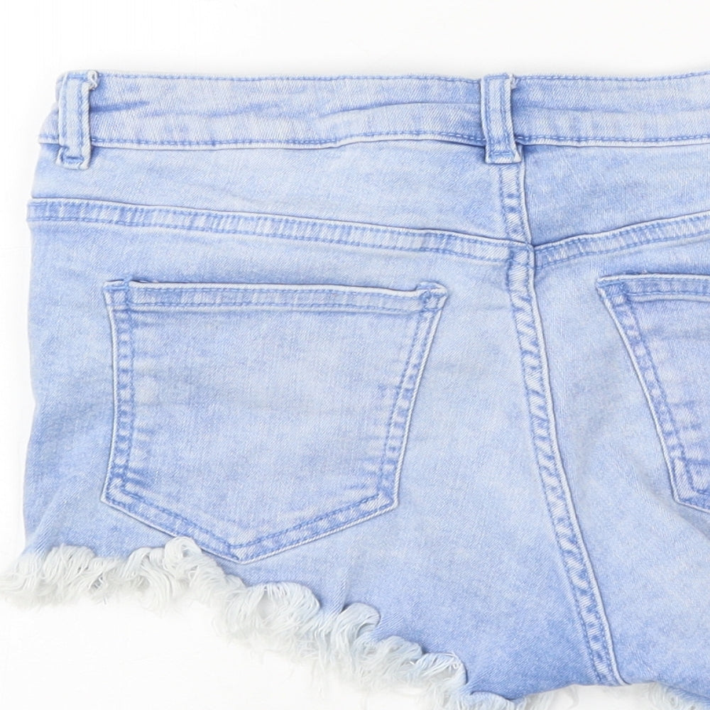 H&M Womens Blue Cotton Hot Pants Shorts Size 8 L4 in Regular Zip - Distressed