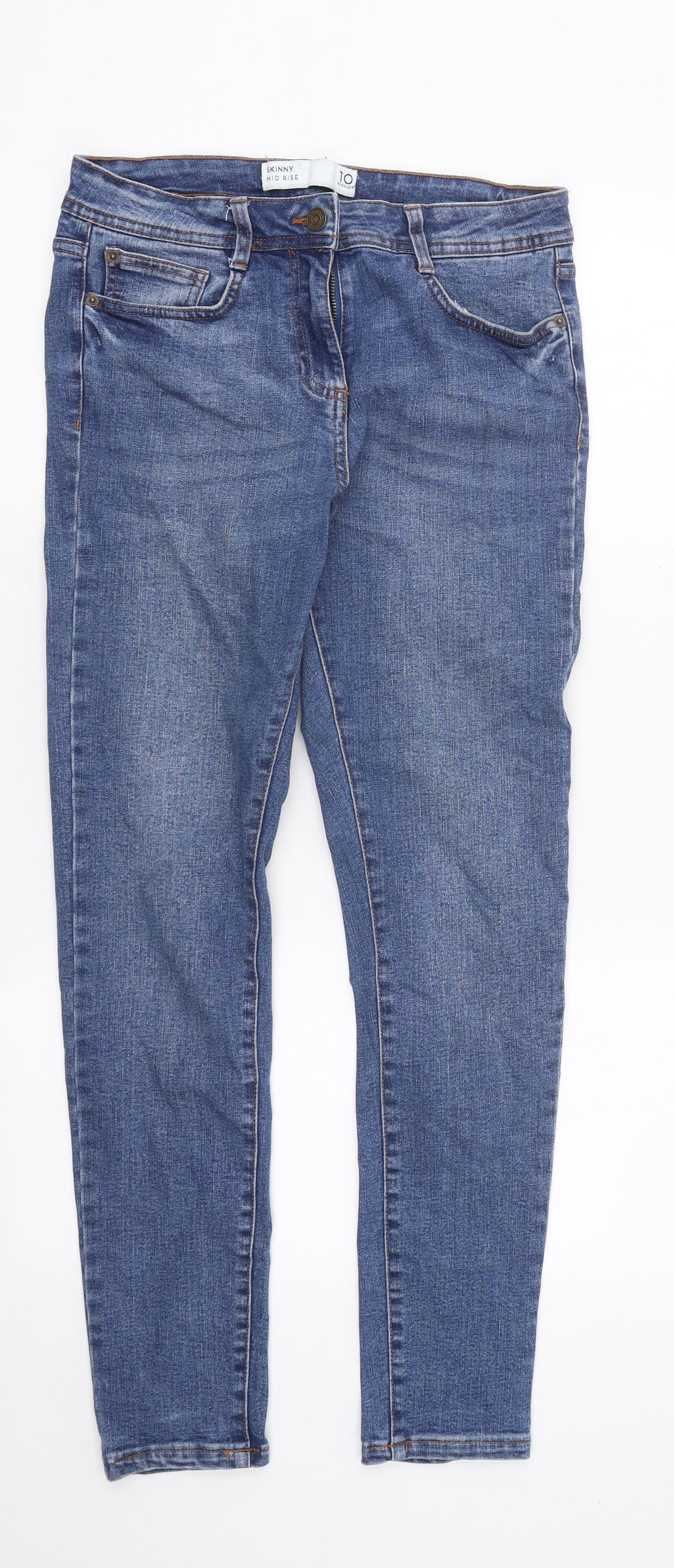 NEXT Womens Blue Cotton Skinny Jeans Size 10 L31 in Regular Zip