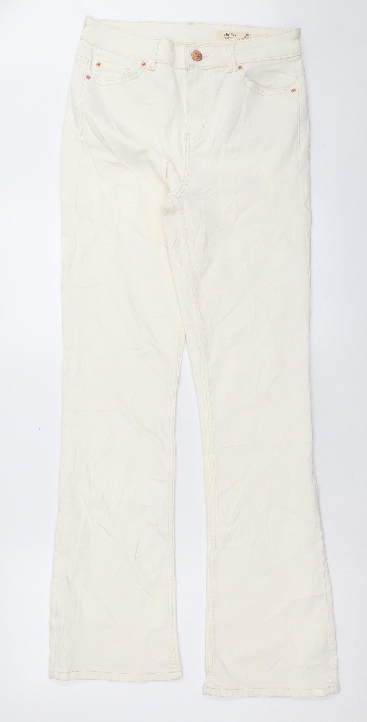 Marks and Spencer Womens White Cotton Bootcut Jeans Size 10 L33 in Regular Button