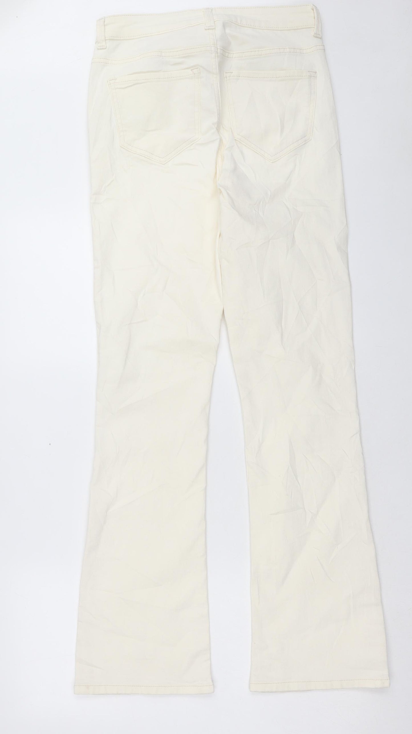 Marks and Spencer Womens White Cotton Bootcut Jeans Size 10 L33 in Regular Button
