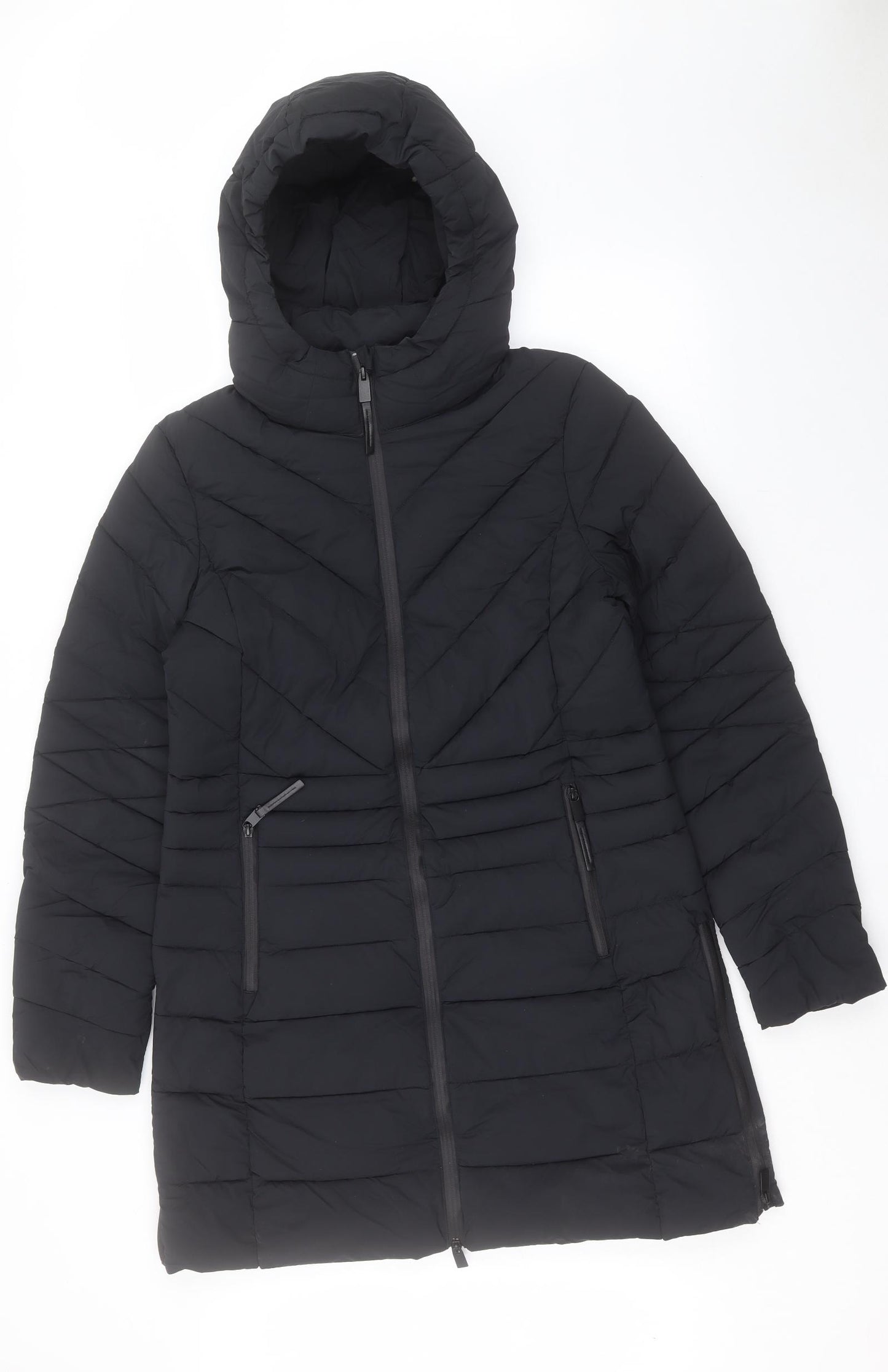 Marks and Spencer Womens Black Quilted Coat Size 14 Zip