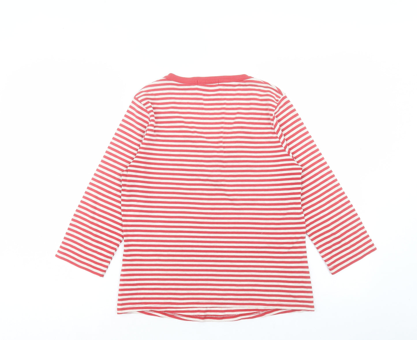 BHS Womens Red Striped Cotton Basic T-Shirt Size 12 V-Neck