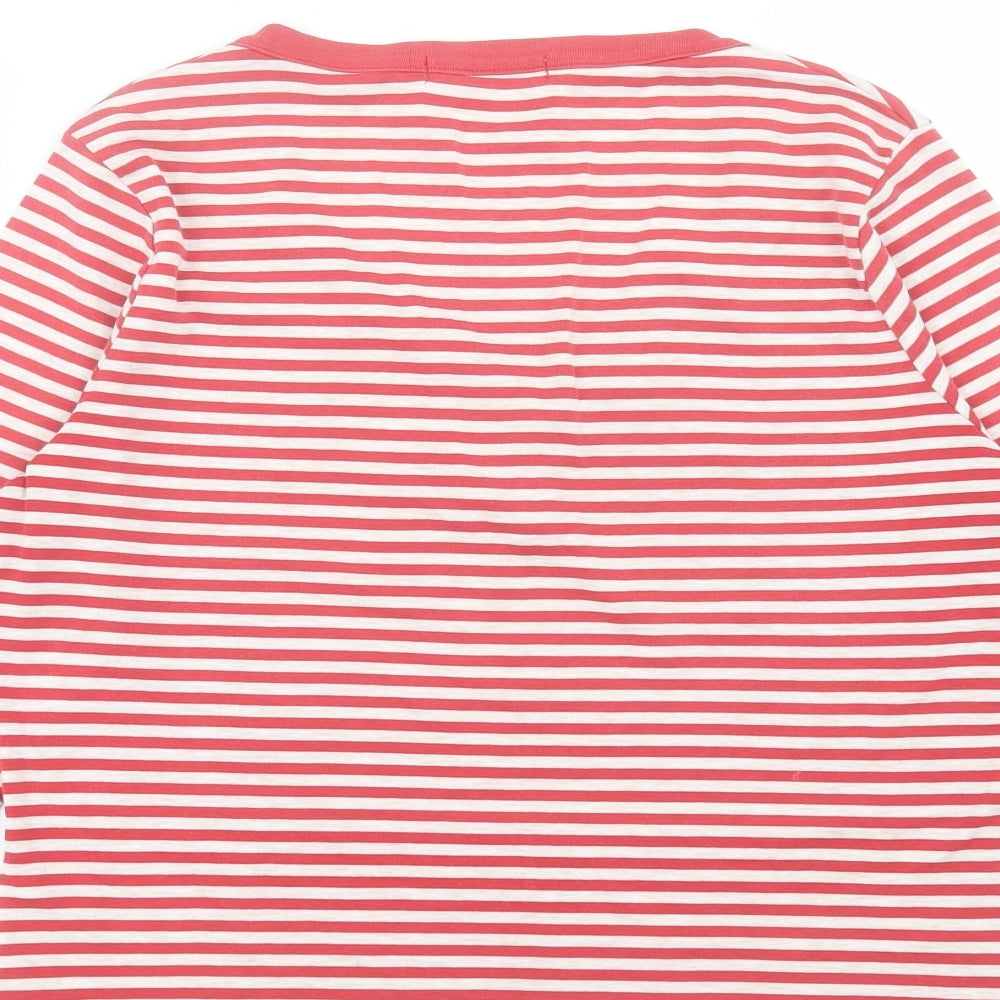 BHS Womens Red Striped Cotton Basic T-Shirt Size 12 V-Neck