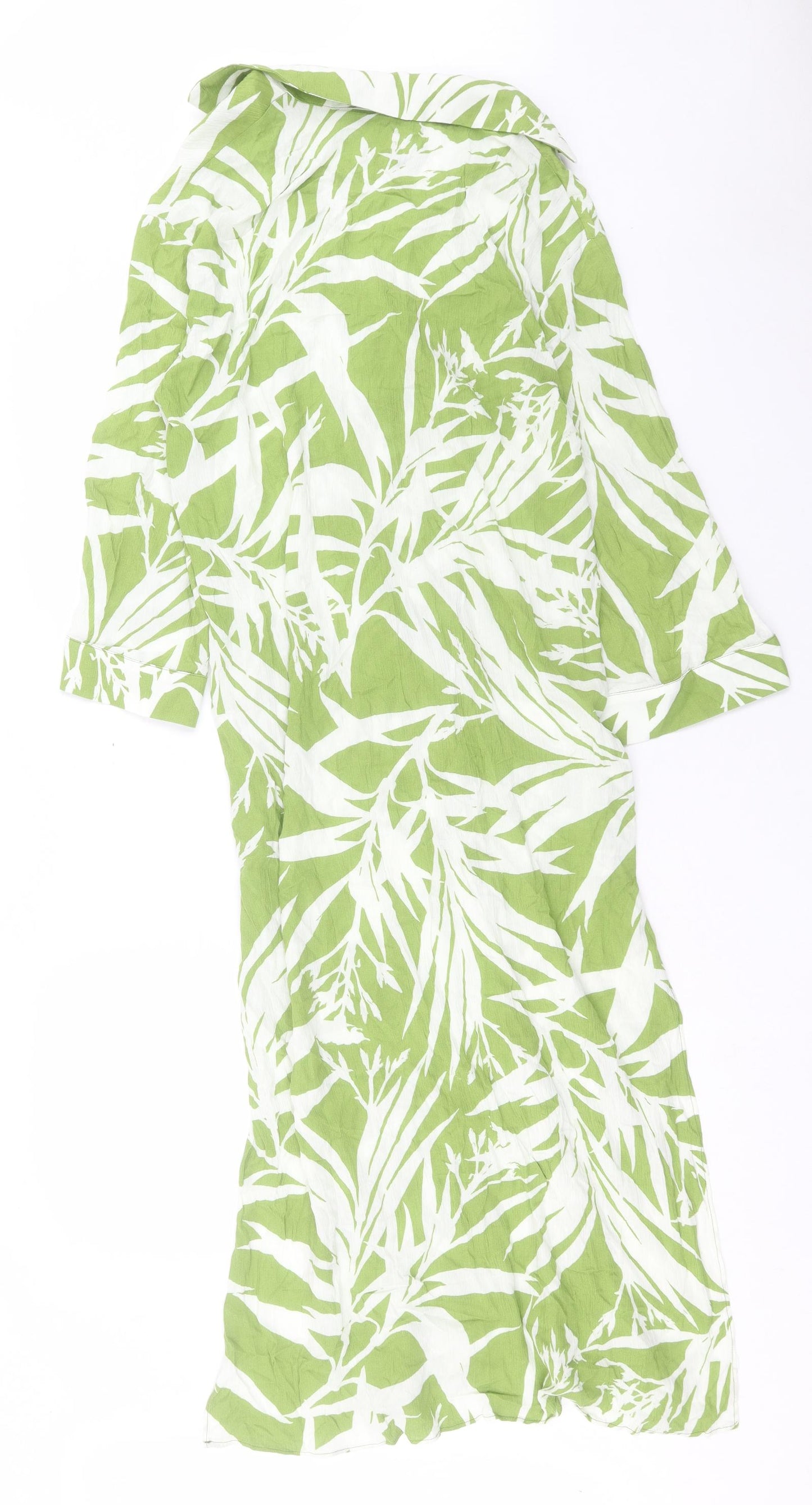 Zara Womens Green Floral Viscose Shirt Dress Size S Collared Button