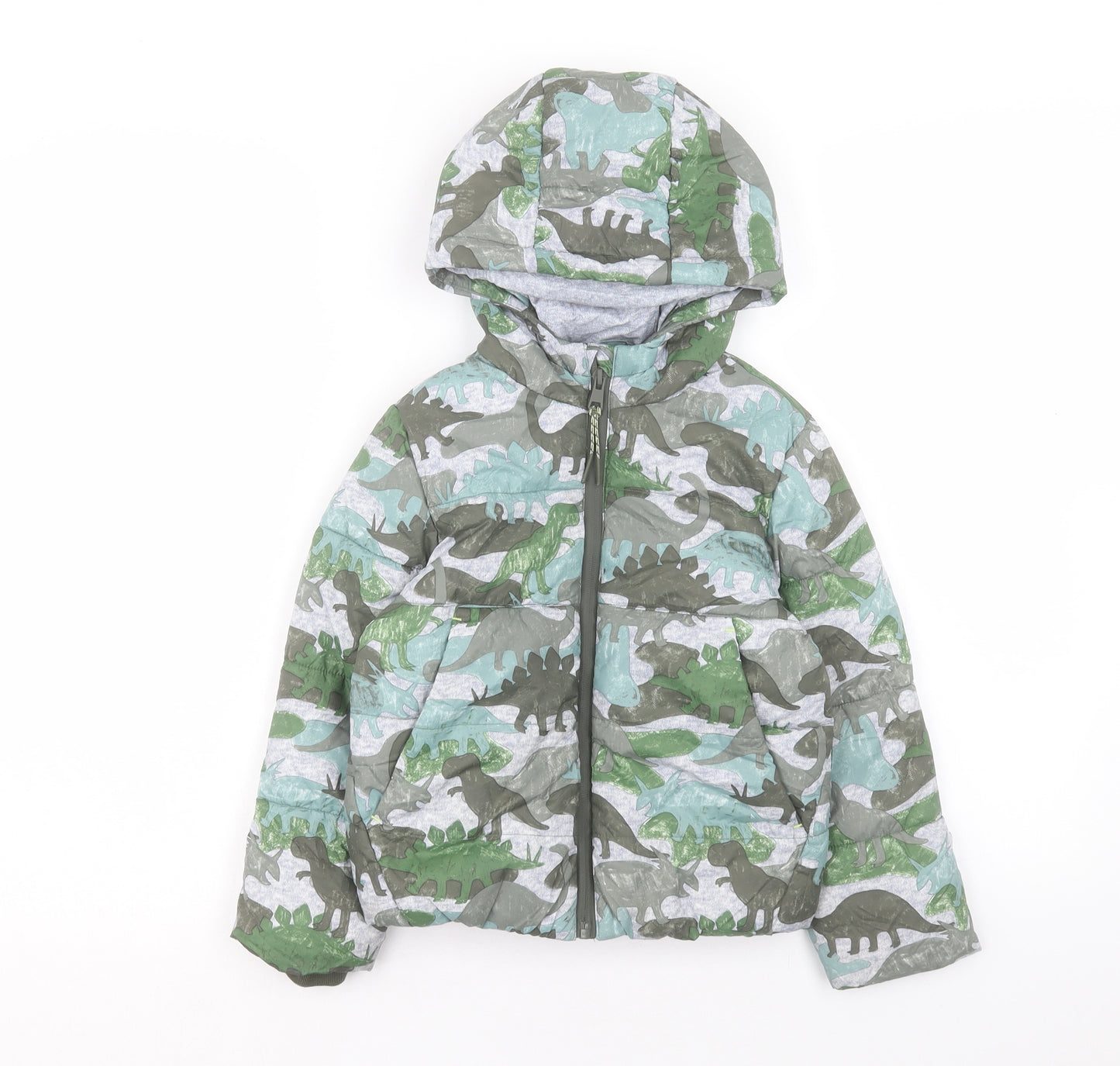Marks and Spencer Boys Multicoloured Geometric Jacket Size 4-5 Years Zip - Dinosaur Pattern
