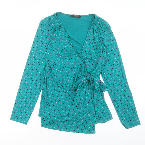 George Womens Green Geometric Viscose Wrap Blouse Size 16 V-Neck