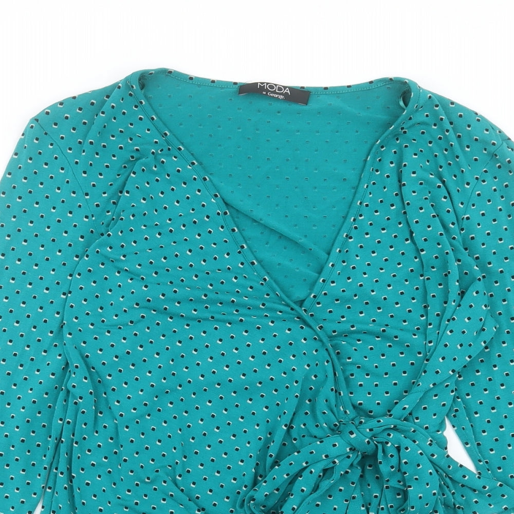 George Womens Green Geometric Viscose Wrap Blouse Size 16 V-Neck
