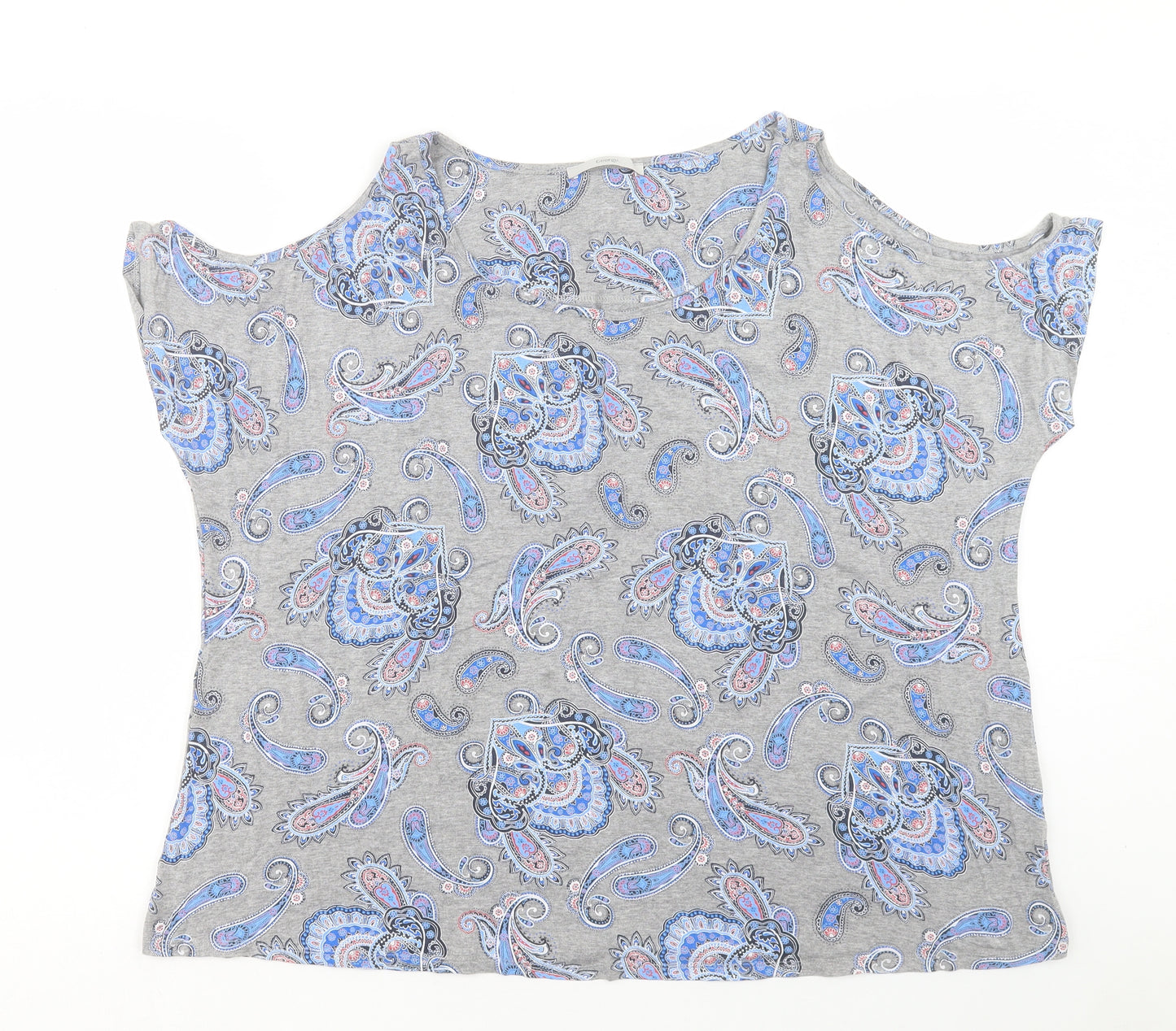 George Womens Grey Paisley Viscose Basic T-Shirt Size 24 Round Neck - Cold Shoulder