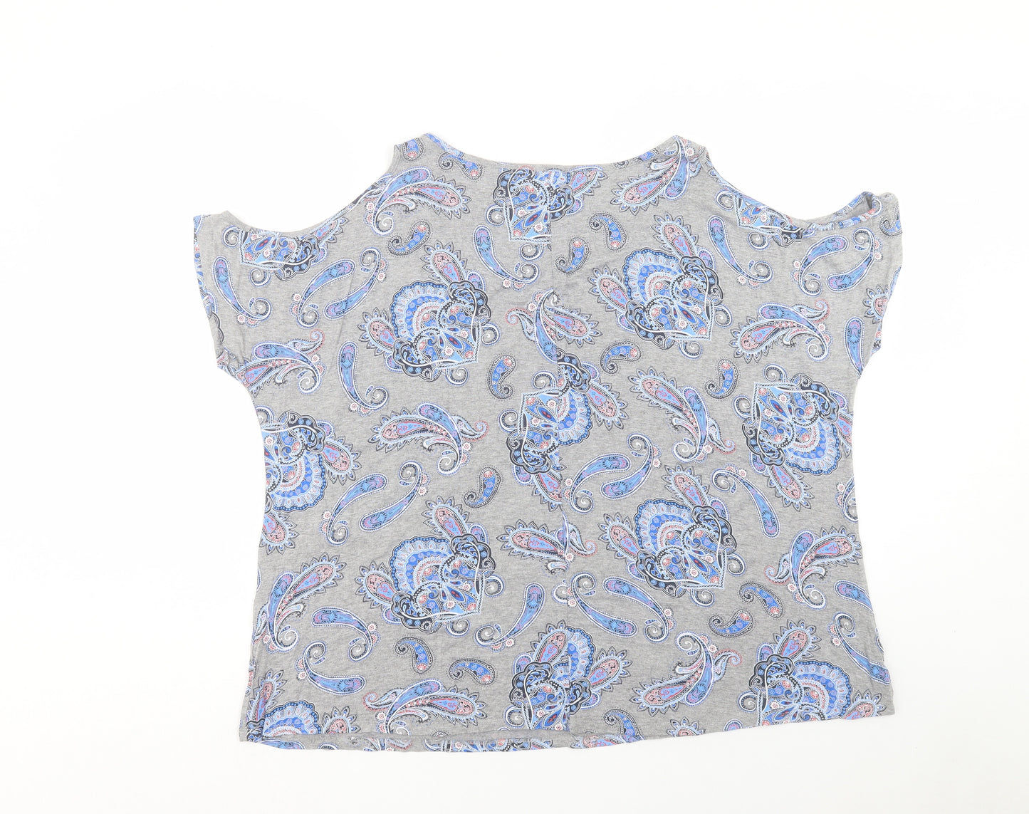George Womens Grey Paisley Viscose Basic T-Shirt Size 24 Round Neck - Cold Shoulder