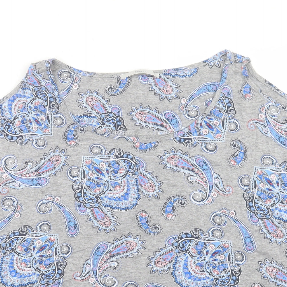 George Womens Grey Paisley Viscose Basic T-Shirt Size 24 Round Neck - Cold Shoulder