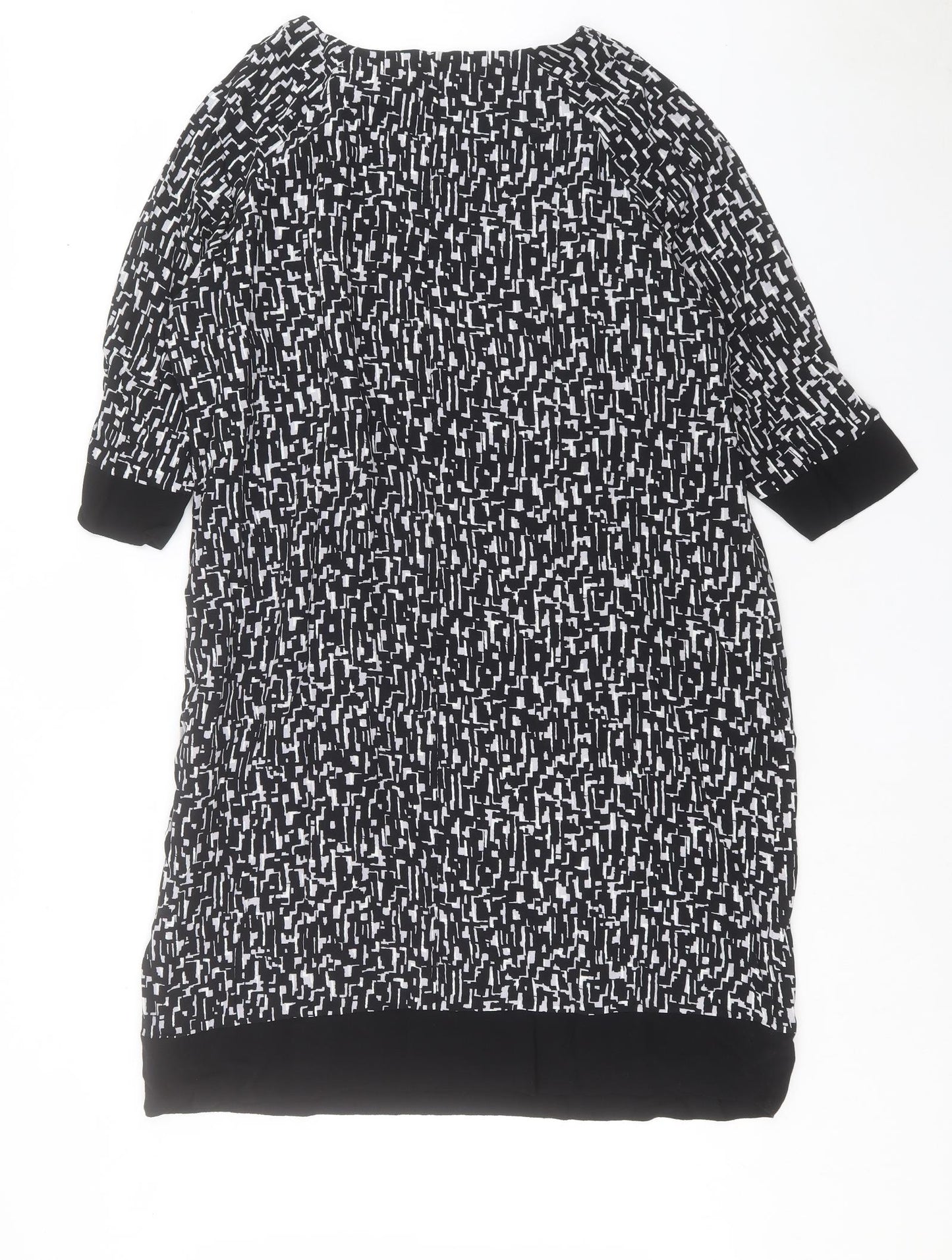 Charmance Womens Black Geometric Viscose Sheath Size 20 V-Neck Zip