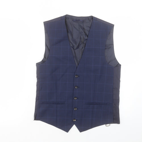 NEXT Mens Blue Plaid Wool Jacket Suit Waistcoat Size 38