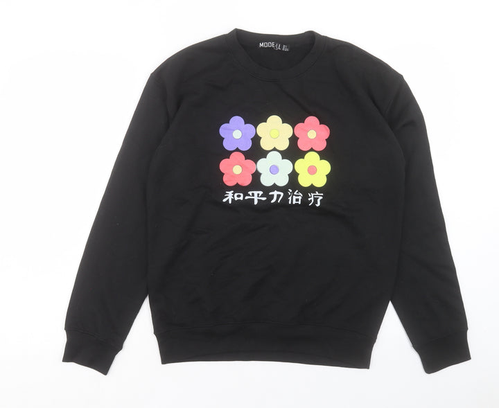 Mode LL Womens Black Cotton Pullover Sweatshirt Size 8 Pullover