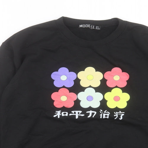 Mode LL Womens Black Cotton Pullover Sweatshirt Size 8 Pullover