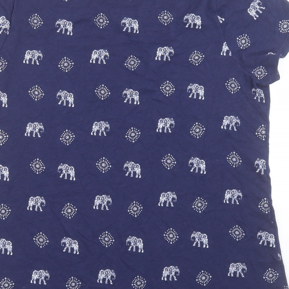 Sonoma Womens Blue Geometric Cotton Basic Tank Size L Round Neck - Elephant