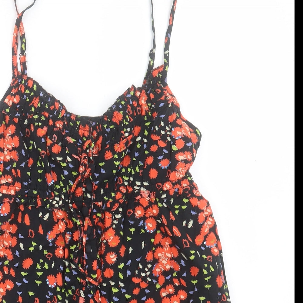 River Island Womens Red Floral Cotton Camisole Tank Size 12 V-Neck - Lace Trim
