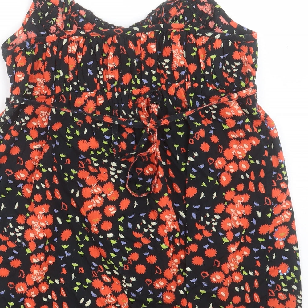 River Island Womens Red Floral Cotton Camisole Tank Size 12 V-Neck - Lace Trim