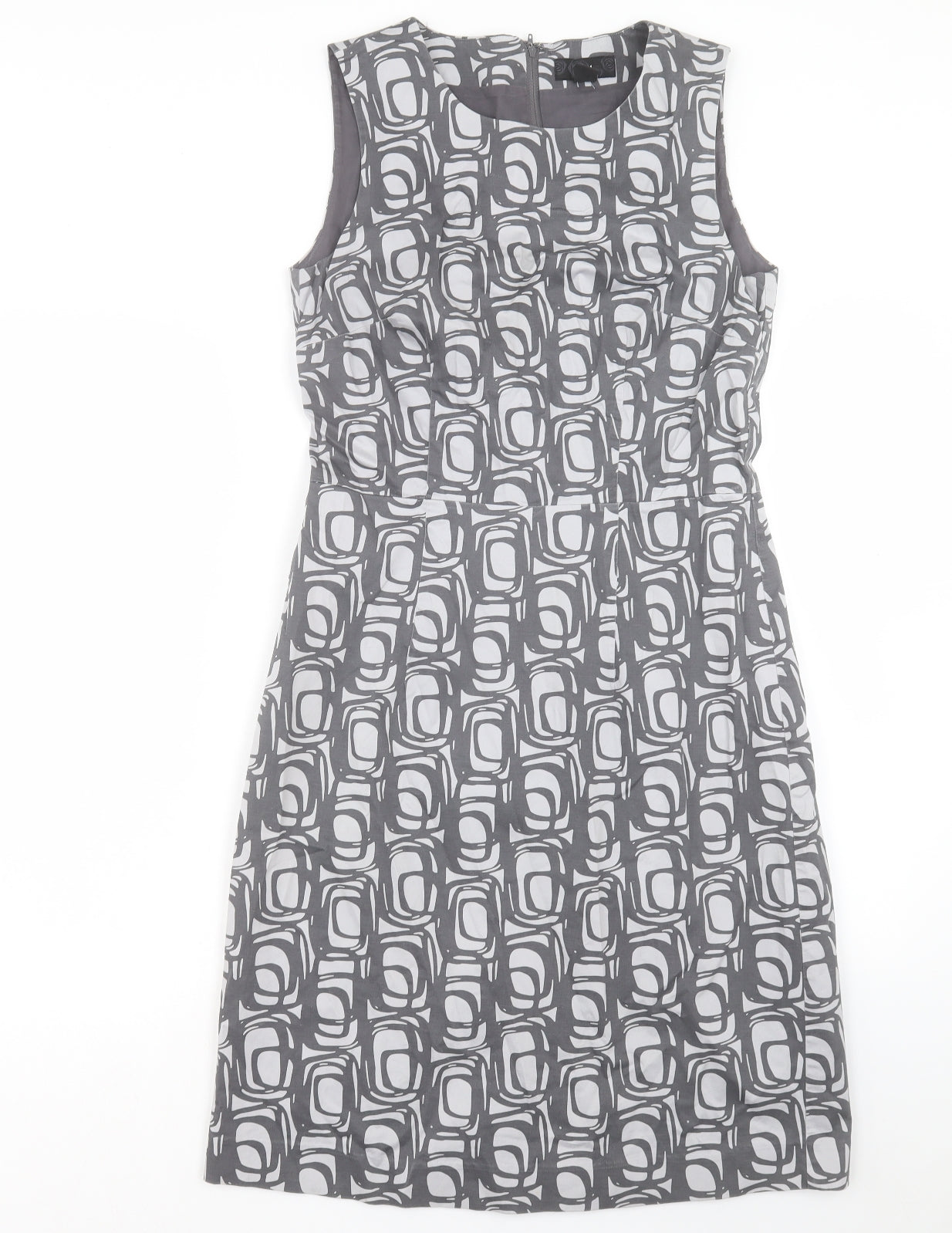 H&M Womens Grey Geometric Polyester A-Line Size 12 Round Neck Zip
