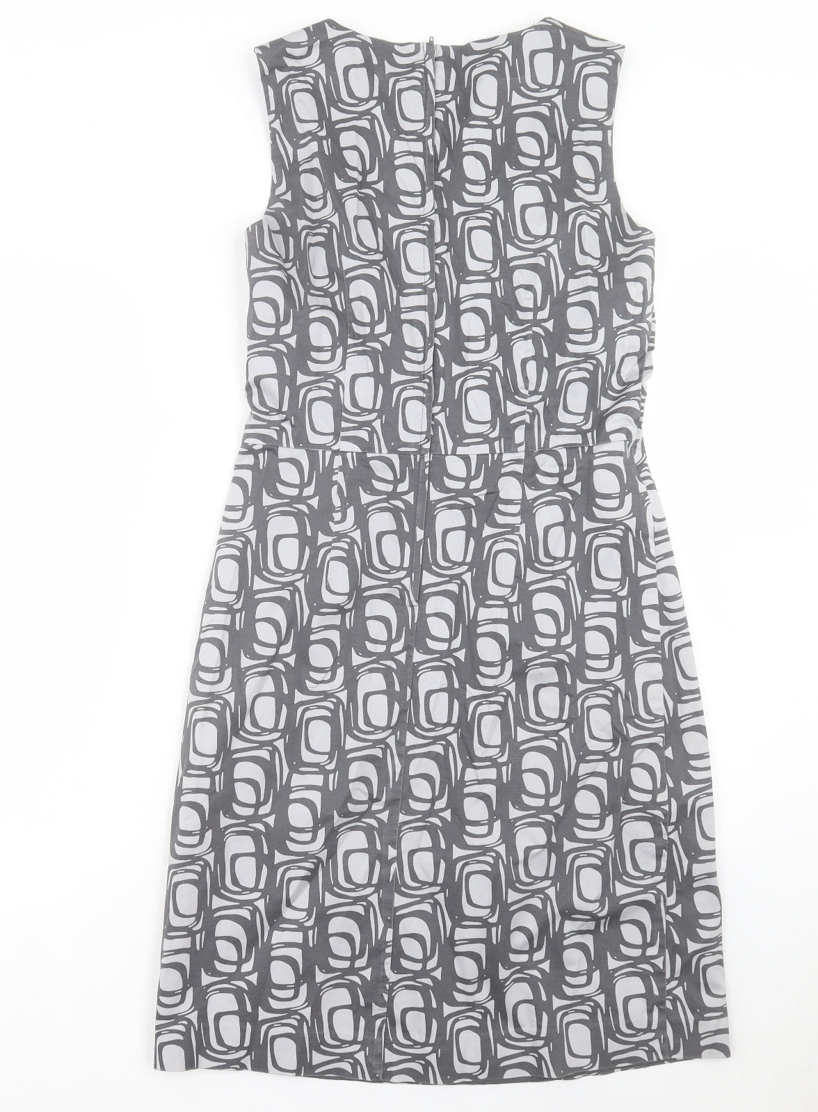 H&M Womens Grey Geometric Polyester A-Line Size 12 Round Neck Zip