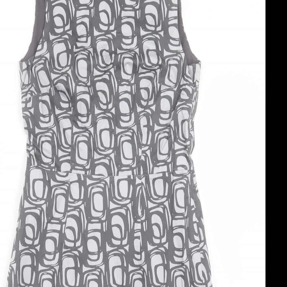 H&M Womens Grey Geometric Polyester A-Line Size 12 Round Neck Zip