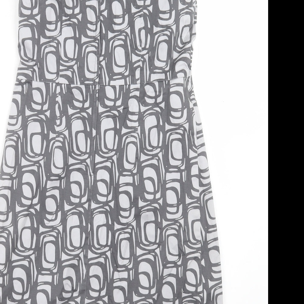 H&M Womens Grey Geometric Polyester A-Line Size 12 Round Neck Zip