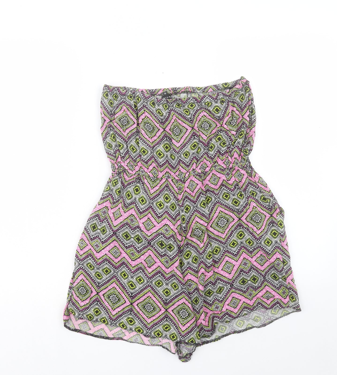 New Look Womens Multicoloured Geometric Viscose Playsuit One-Piece Size 12 Pullover - Bandeau