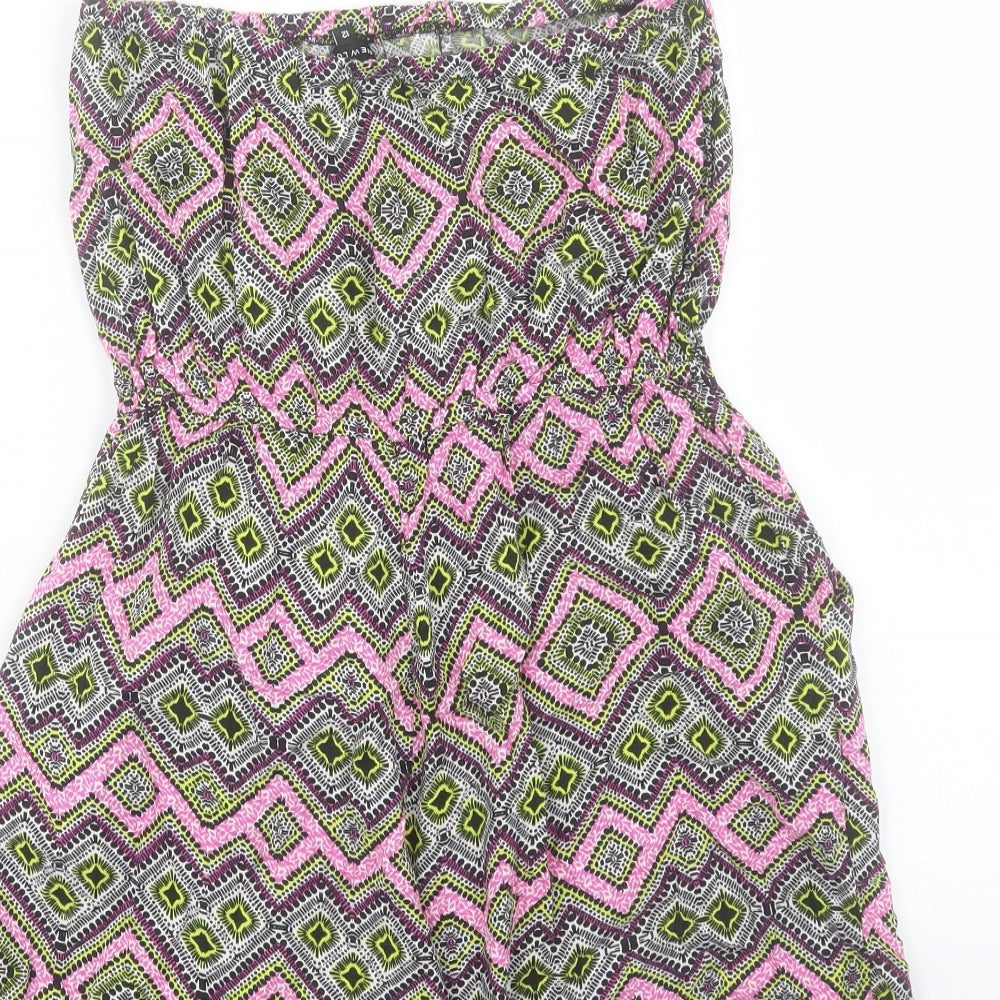 New Look Womens Multicoloured Geometric Viscose Playsuit One-Piece Size 12 Pullover - Bandeau
