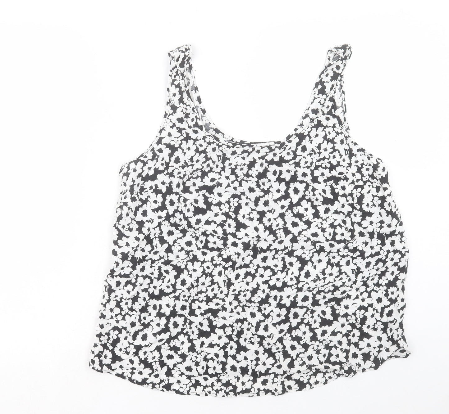 George Womens White Floral Viscose Basic Tank Size 14 Scoop Neck