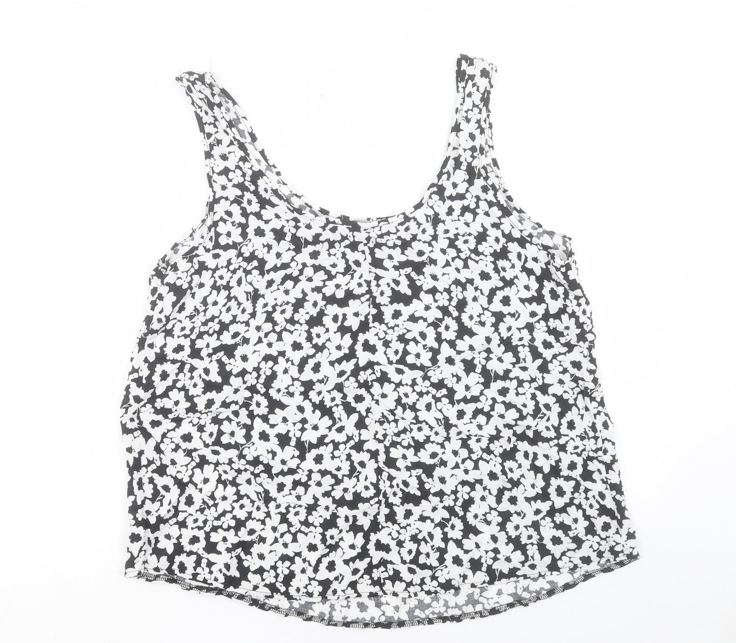 George Womens White Floral Viscose Basic Tank Size 14 Scoop Neck
