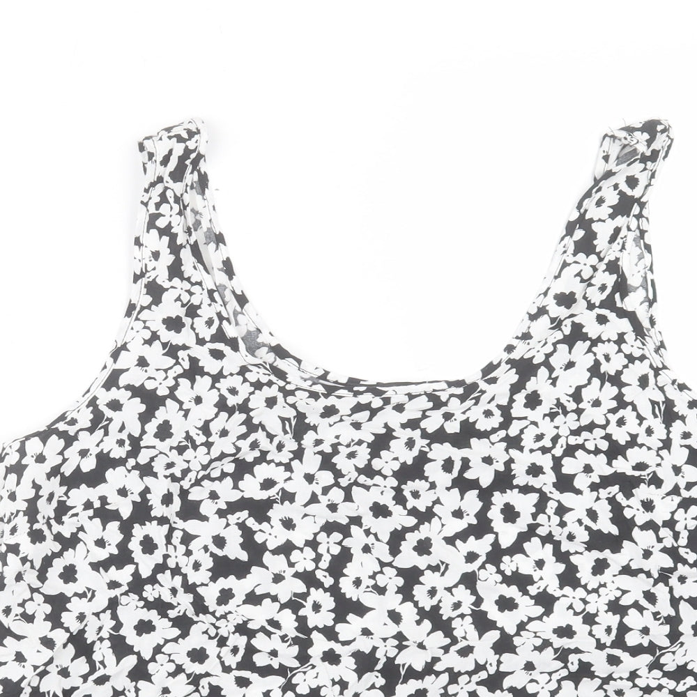 George Womens White Floral Viscose Basic Tank Size 14 Scoop Neck