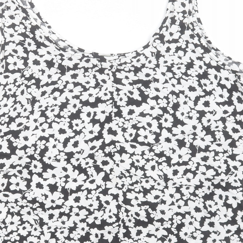 George Womens White Floral Viscose Basic Tank Size 14 Scoop Neck