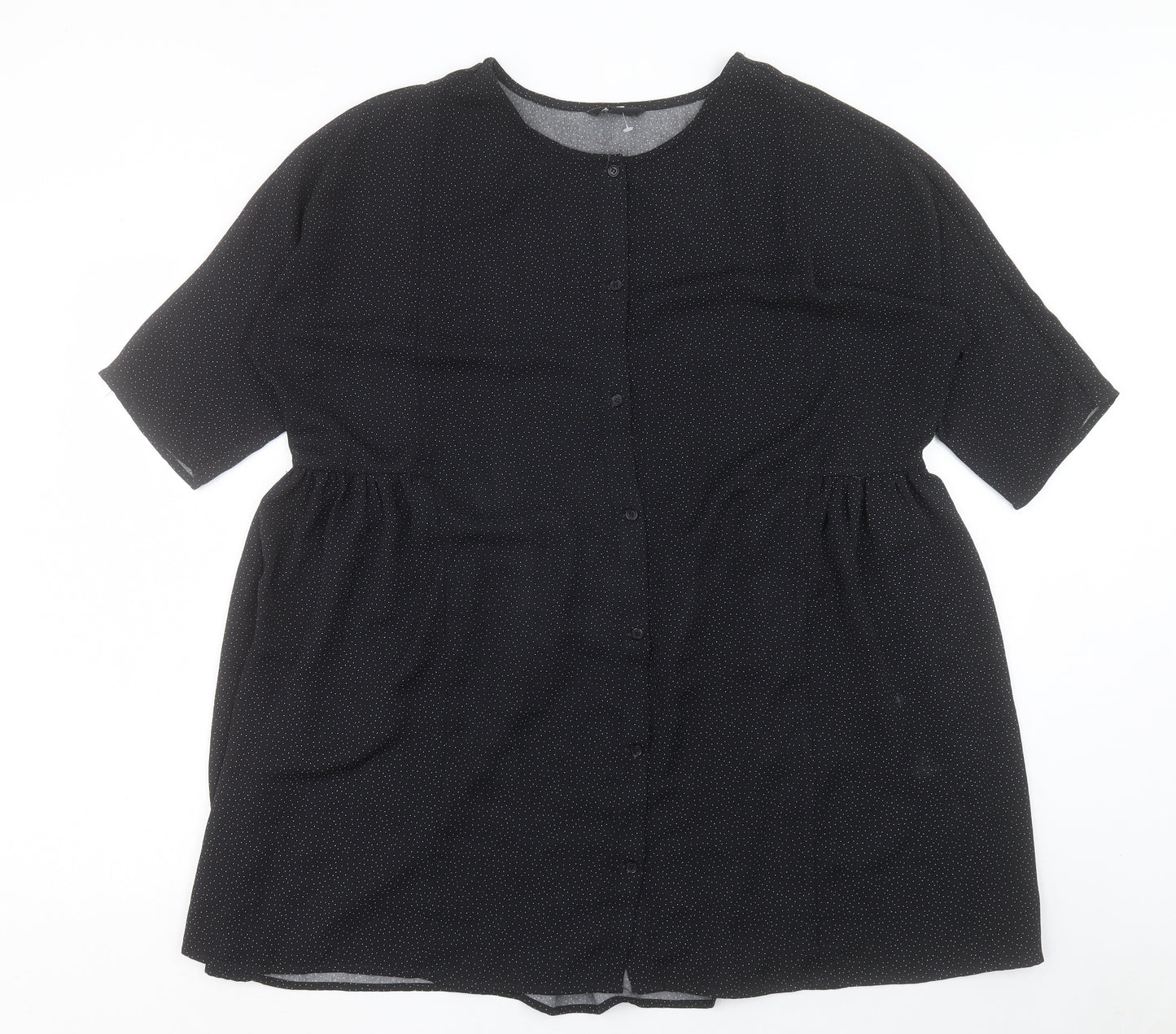 Monkl Womens Black Geometric Polyester A-Line Size S Round Neck Button