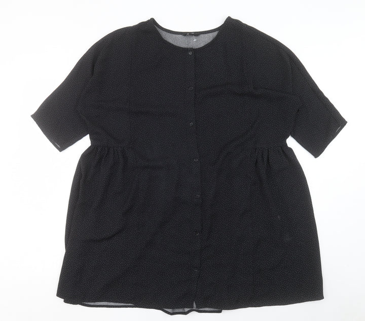 Monkl Womens Black Geometric Polyester A-Line Size S Round Neck Button