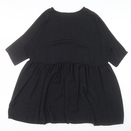 Monkl Womens Black Geometric Polyester A-Line Size S Round Neck Button