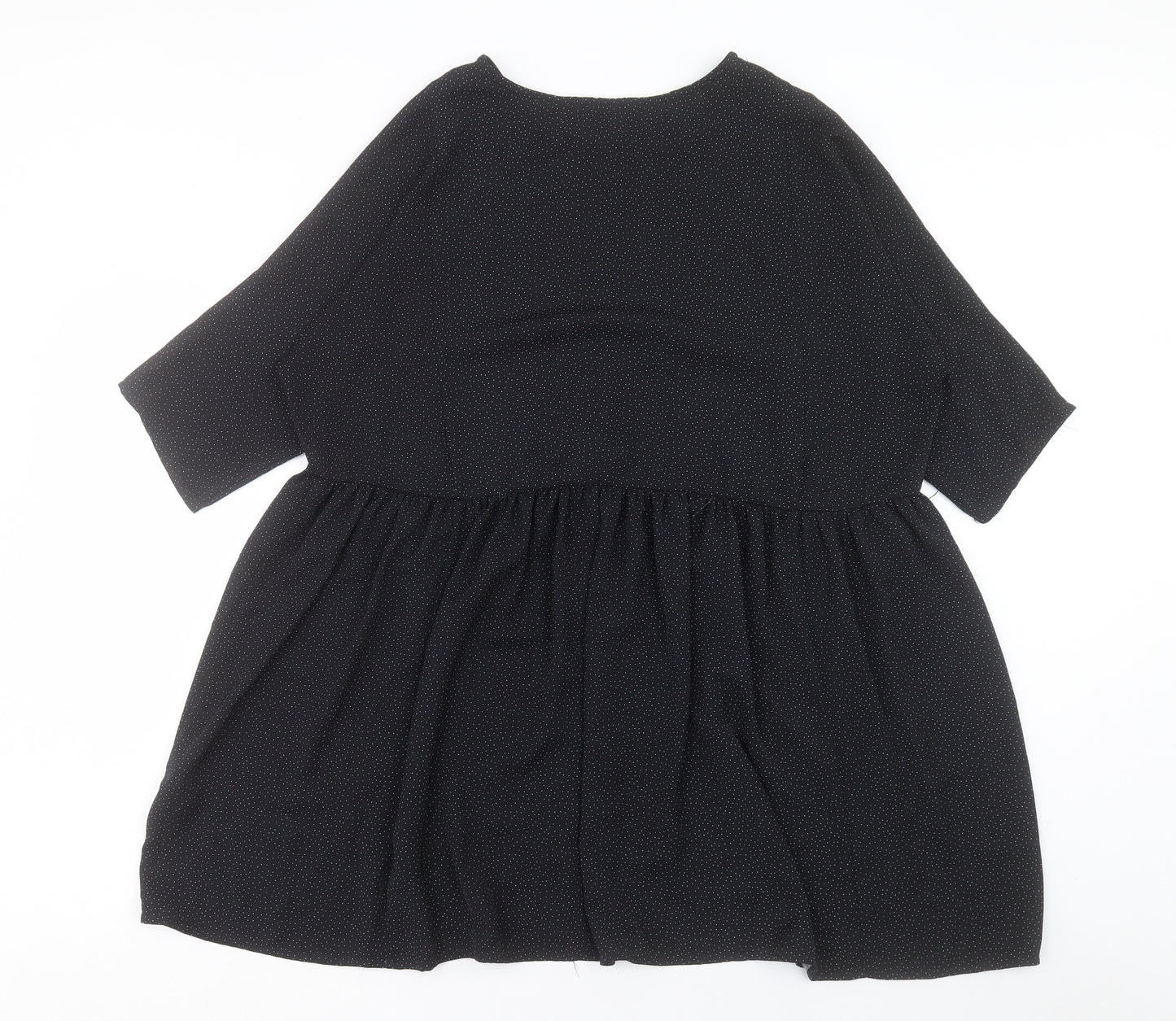 Monkl Womens Black Geometric Polyester A-Line Size S Round Neck Button