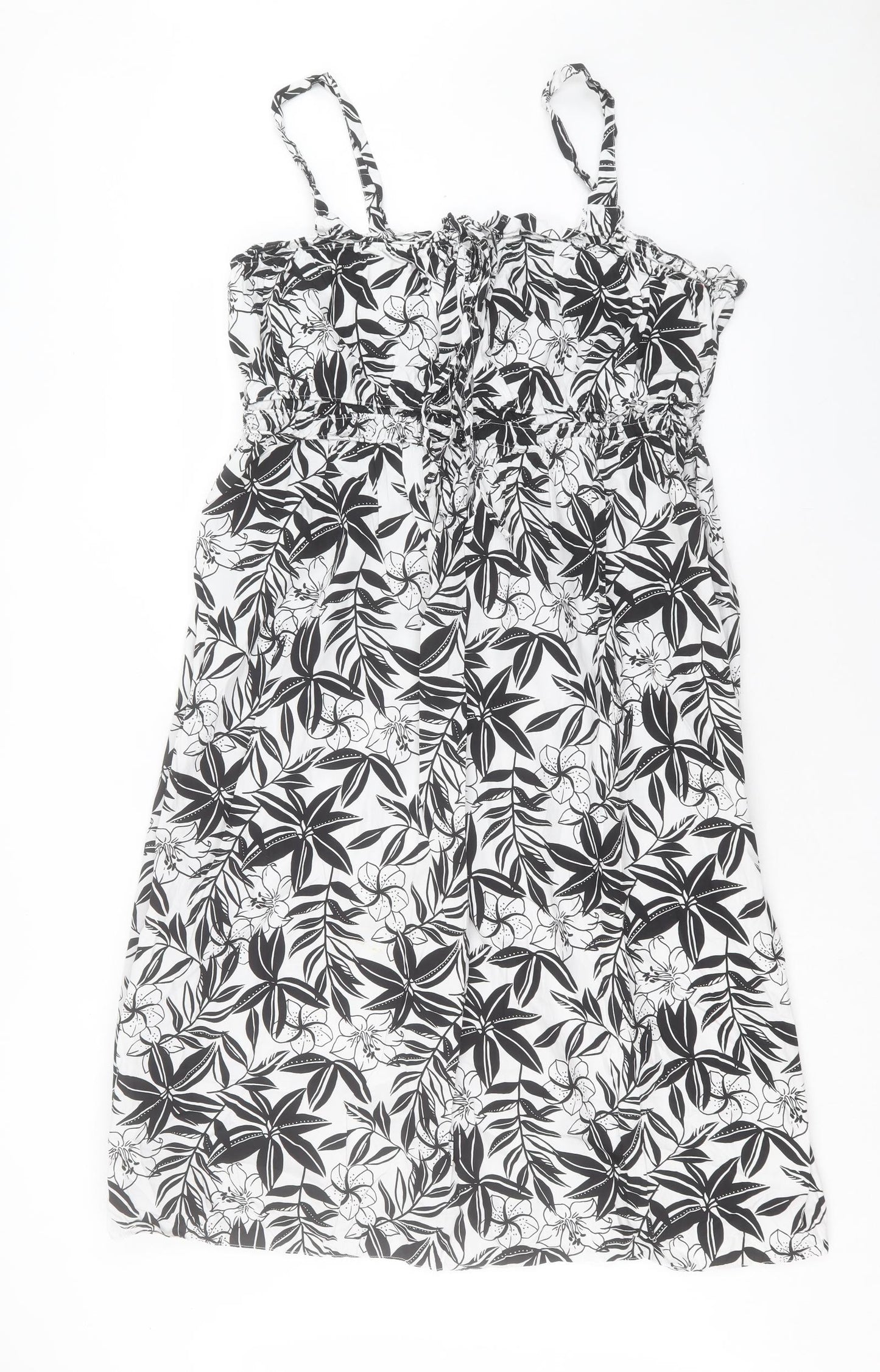 Primark Womens White Floral Cotton Slip Dress Size 20 Scoop Neck Pullover