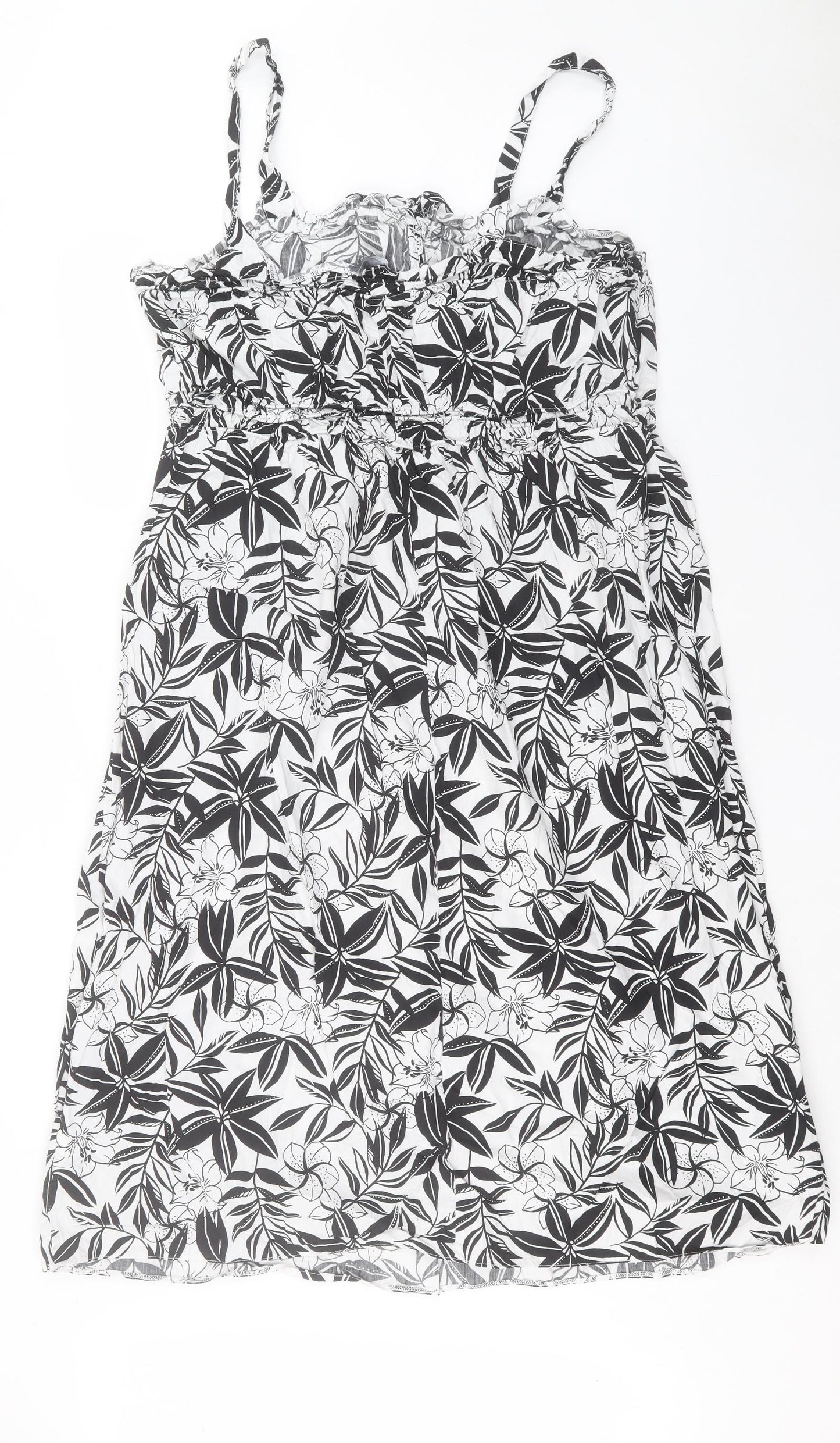 Primark Womens White Floral Cotton Slip Dress Size 20 Scoop Neck Pullover