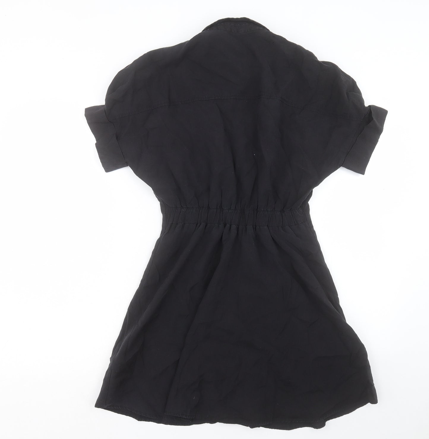 Zara Womens Black Polyester Shirt Dress Size XS Collared Button