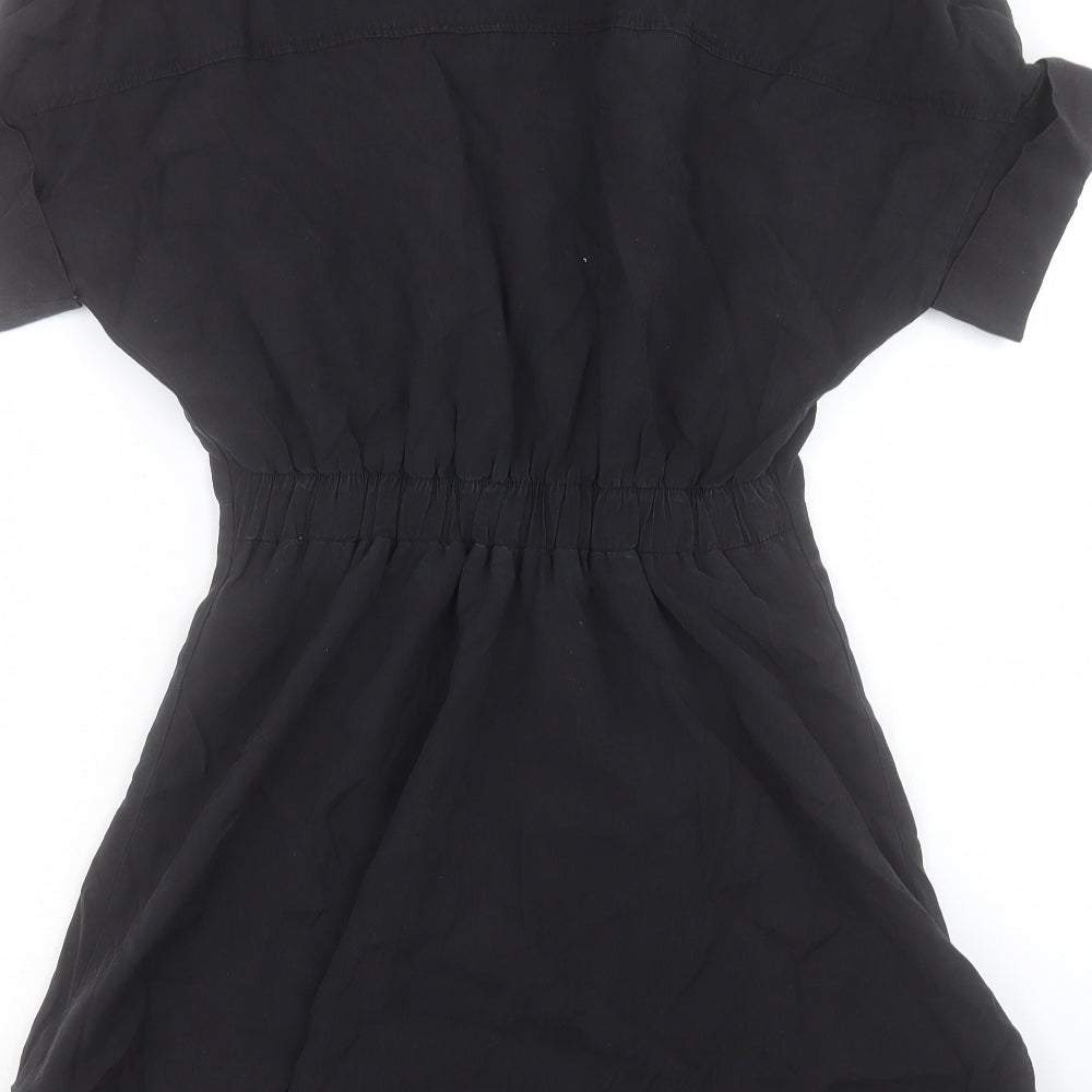 Zara Womens Black Polyester Shirt Dress Size XS Collared Button