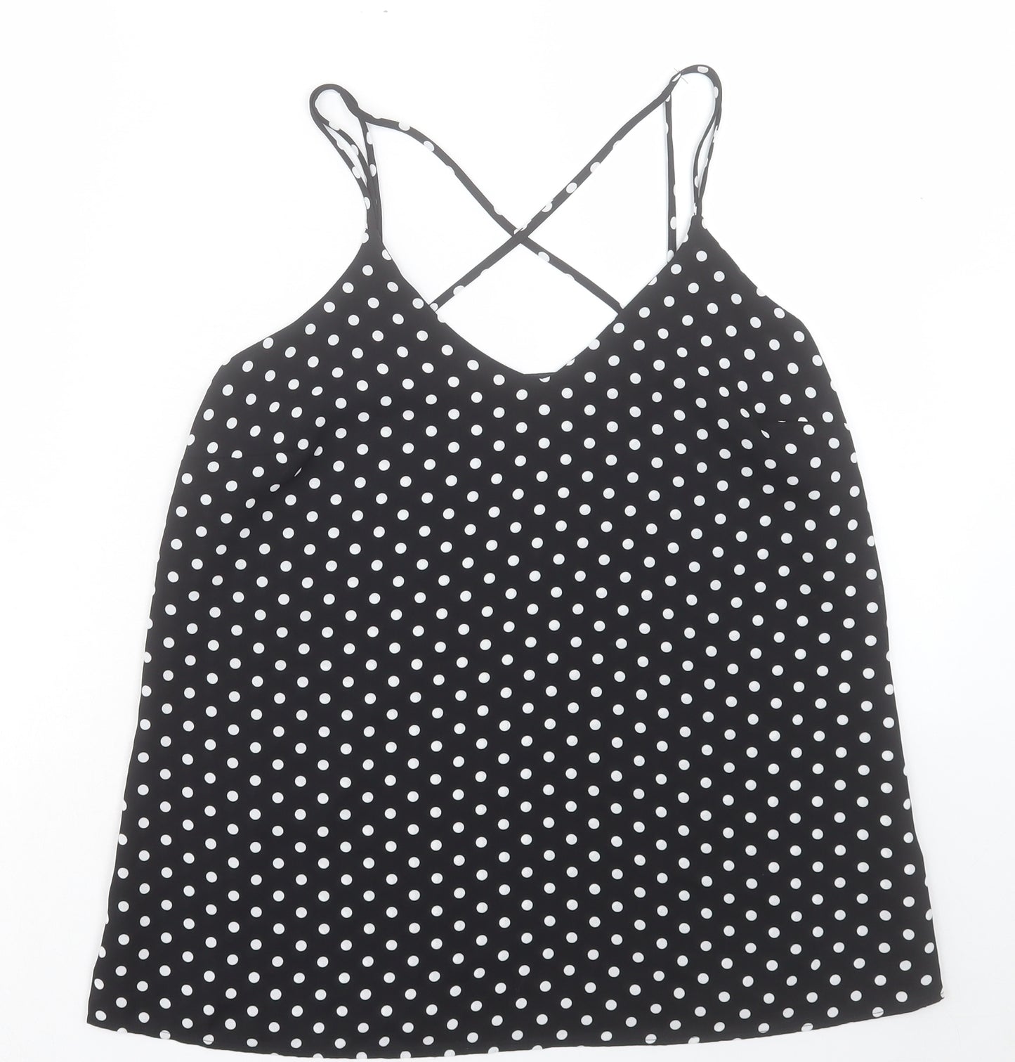 Peacocks Womens Black Polka Dot Polyester Camisole Tank Size 12 V-Neck