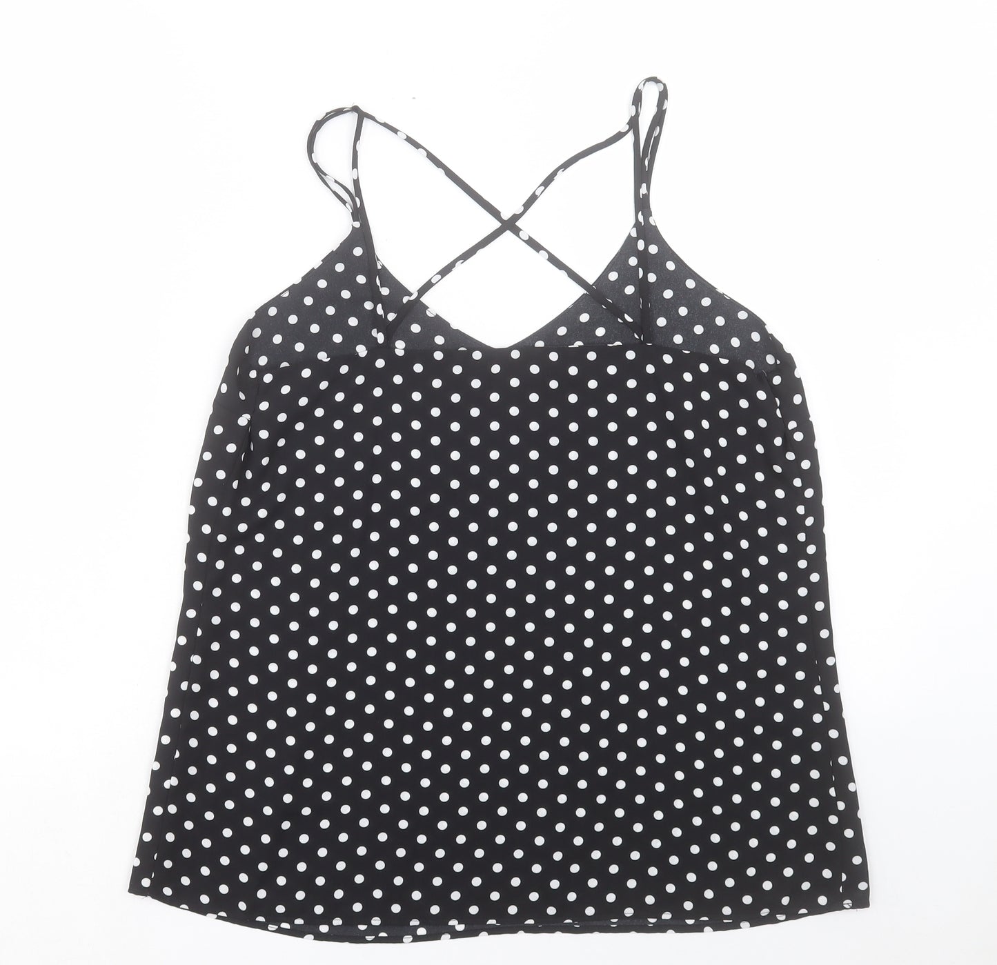 Peacocks Womens Black Polka Dot Polyester Camisole Tank Size 12 V-Neck