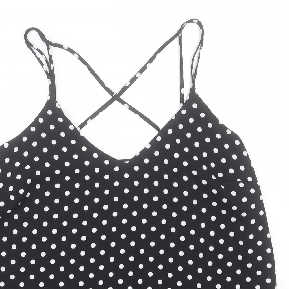 Peacocks Womens Black Polka Dot Polyester Camisole Tank Size 12 V-Neck