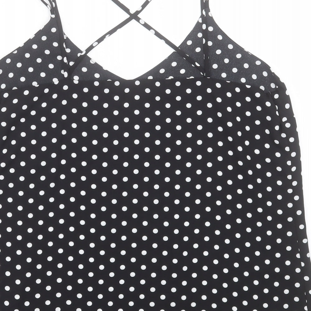 Peacocks Womens Black Polka Dot Polyester Camisole Tank Size 12 V-Neck