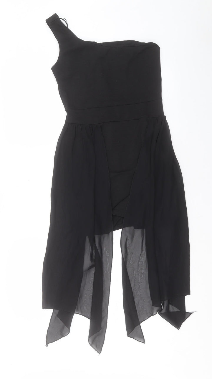 Ad Lib Womens Black Polyester Shift Size 10 One Shoulder Zip