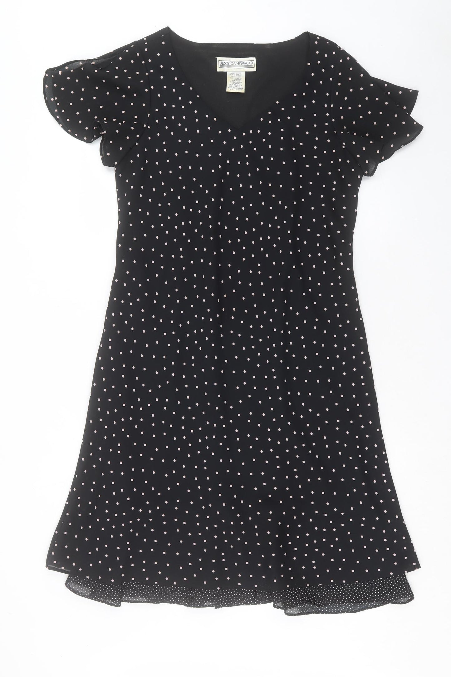 Jessica Howard Womens Black Polka Dot Polyester A-Line Size 14 V-Neck Pullover