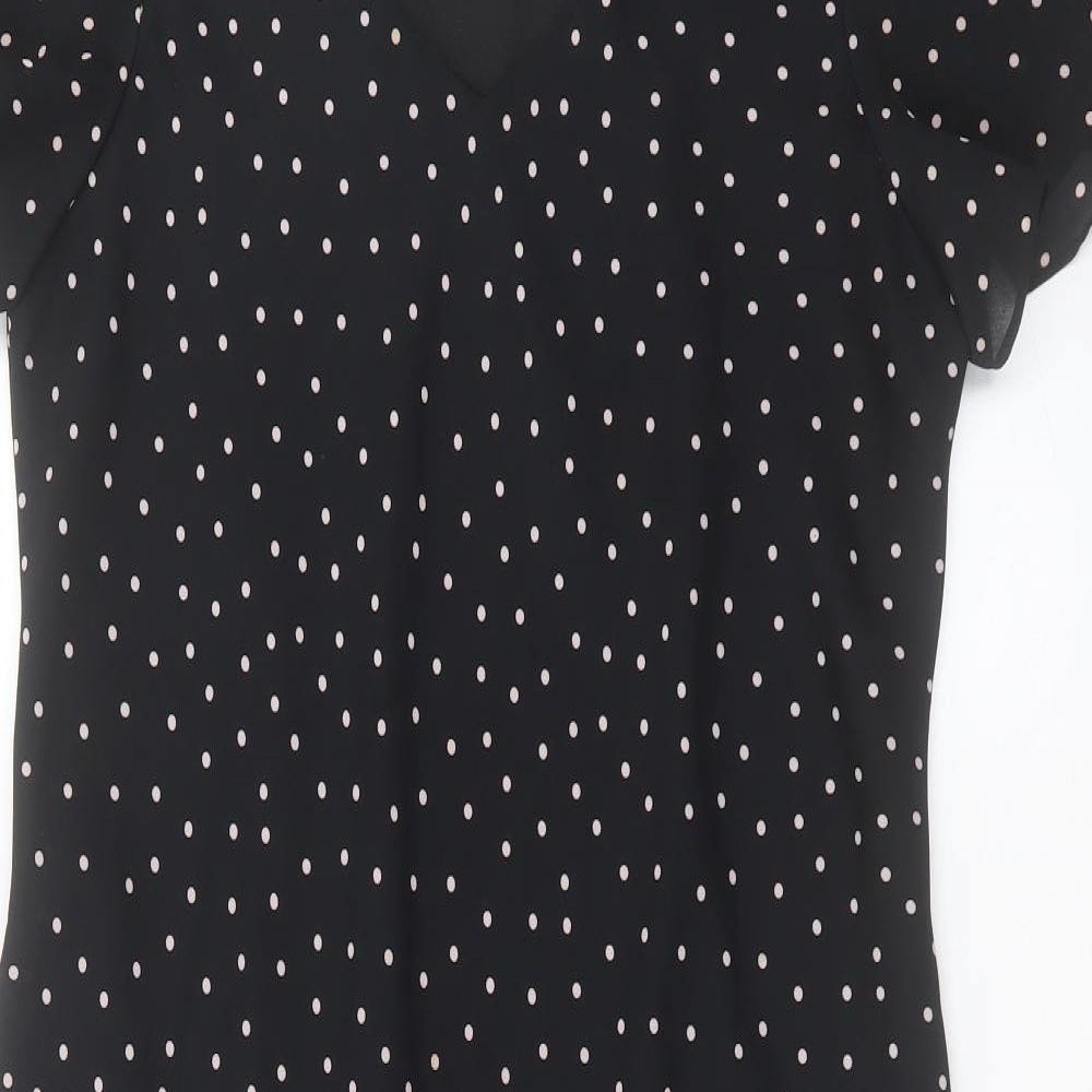 Jessica Howard Womens Black Polka Dot Polyester A-Line Size 14 V-Neck Pullover