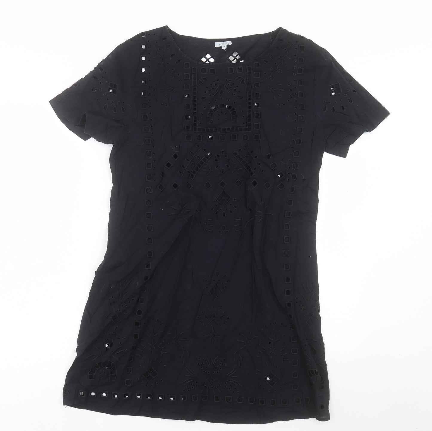 Jigsaw Womens Black Geometric Polyester A-Line Size M Round Neck Pullover
