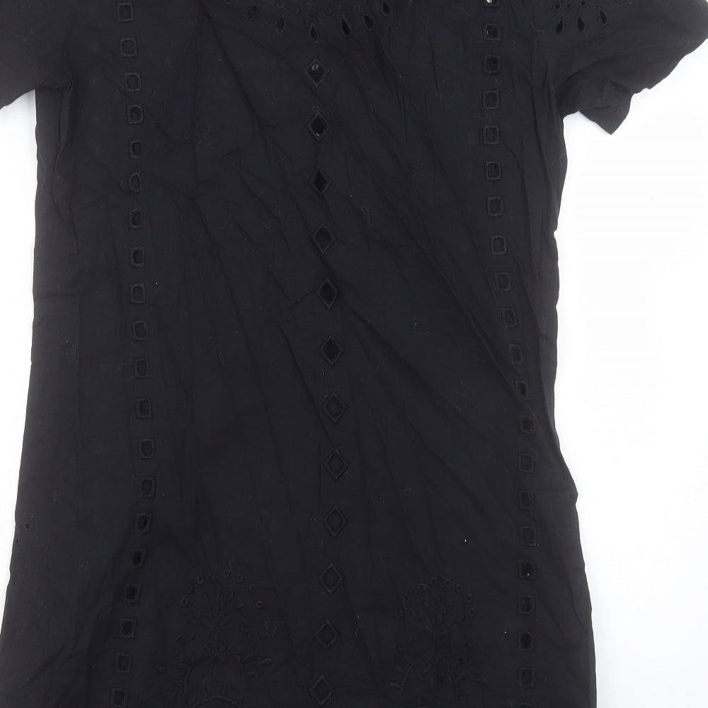 Jigsaw Womens Black Geometric Polyester A-Line Size M Round Neck Pullover