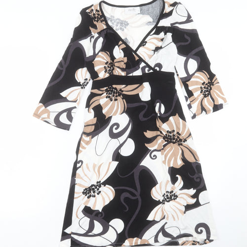 Wallis Womens Black Floral Viscose Fit & Flare Size 8 V-Neck Pullover